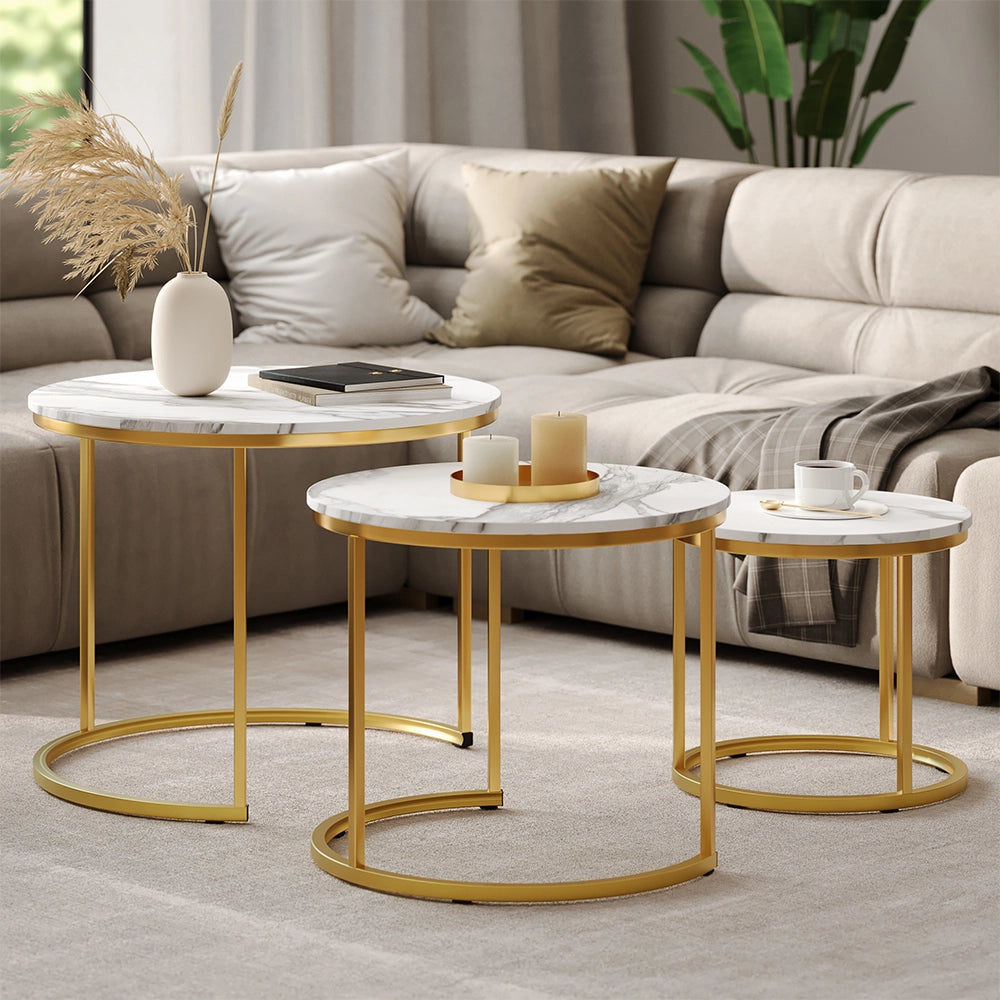 Vicco Tavolino da divano Bianco/Oro 55 x 55 cm 3 parti