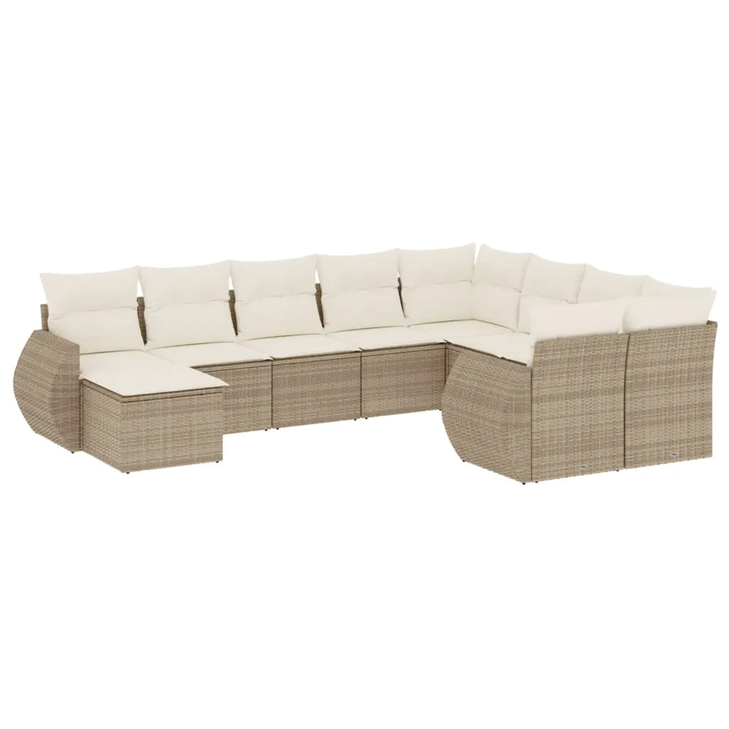 Set Divano da Giardino 10 pz con Cuscini Beige in Polyrattan 3254195