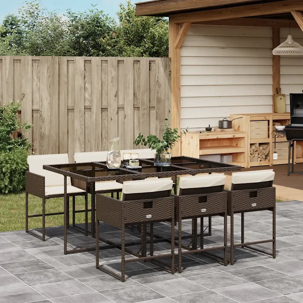Set da Pranzo da Giardino 7pz con Cuscini in Polyrattan Marrone 3211269