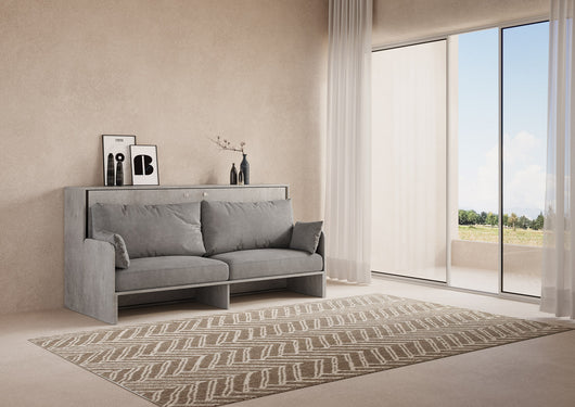 Letto Singolo A Scomparsa Kando Con Divano Cemento e Grigio