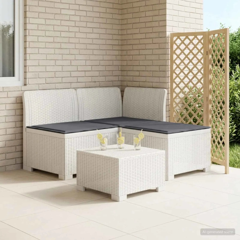 Divano da esterno-Divano da Giardino 3 posti con cuscini in look rattan PP Bianco 728882