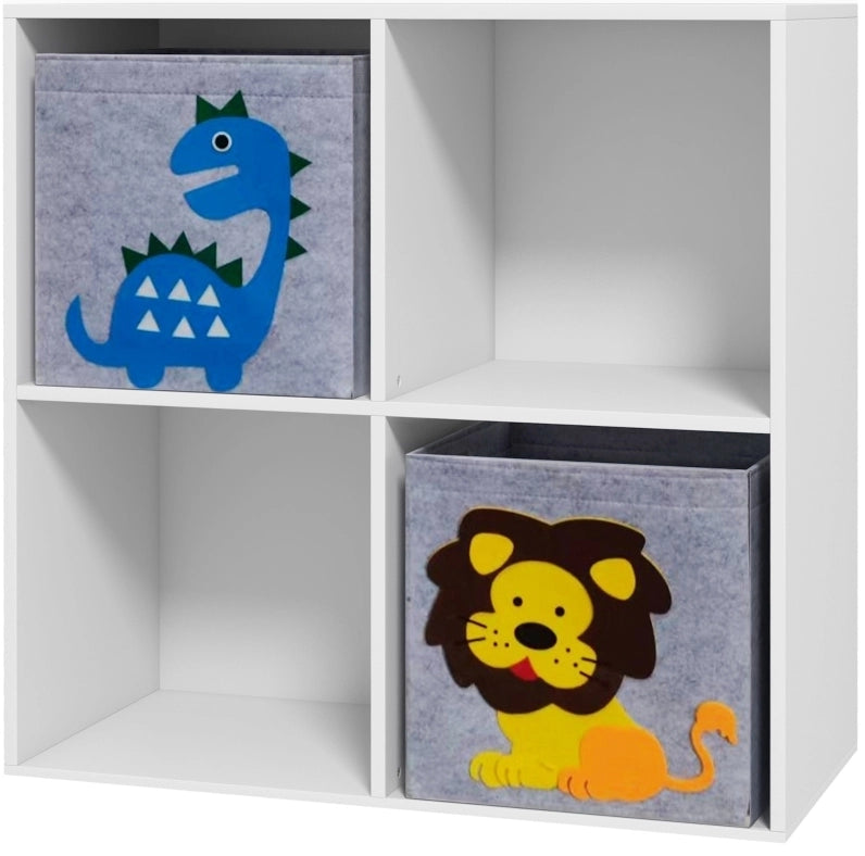 Libreria per bambini in legno con 4 vani e 2 cassetti