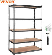 5 Livelli di Magazzino a Scaffale - Resistente - Armadio a Scaffali - Acciaio di Carbonio - Mobile di Archiviazione - Per la Cucina - Magazzino - 90x45x183 cm Massimo 900KG - Nero/Bruno