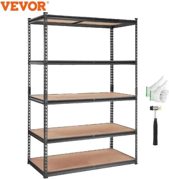 5 Livelli di Magazzino a Scaffale - Resistente - Armadio a Scaffali - Acciaio di Carbonio - Mobile di Archiviazione - Per la Cucina - Magazzino - 90x45x183 cm Massimo 900KG - Nero/Bruno