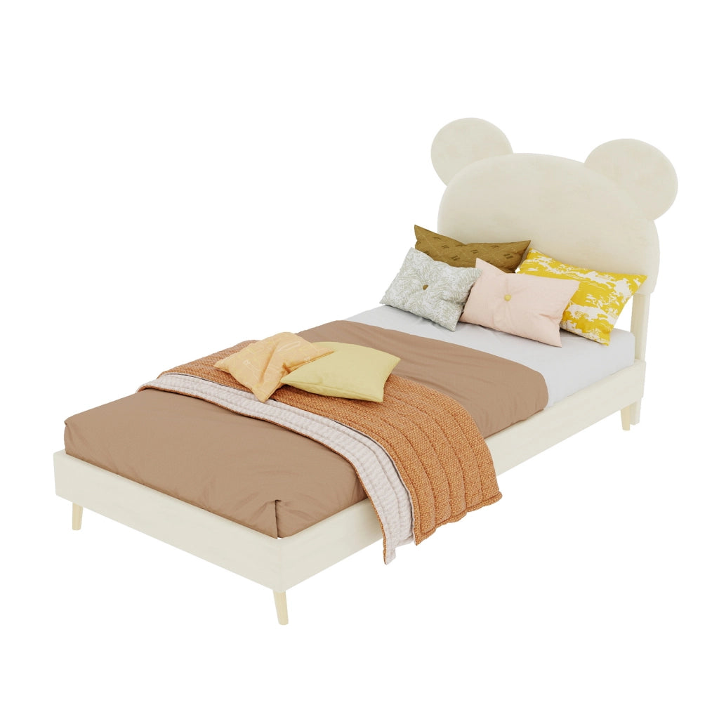 letto imbottito tessuto e metallo beige 90 x 200 cm