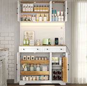 Credenza alta da cucina con LED RGB; prese e 2 cassetti; 100x40x180 cm; bianco naturale in MDF