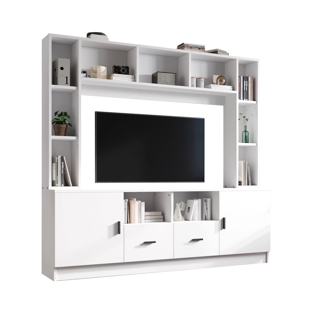 Mobile TV 180x35x170 cm con 2 armadi; 2 cassetti e 11 vani; bianco