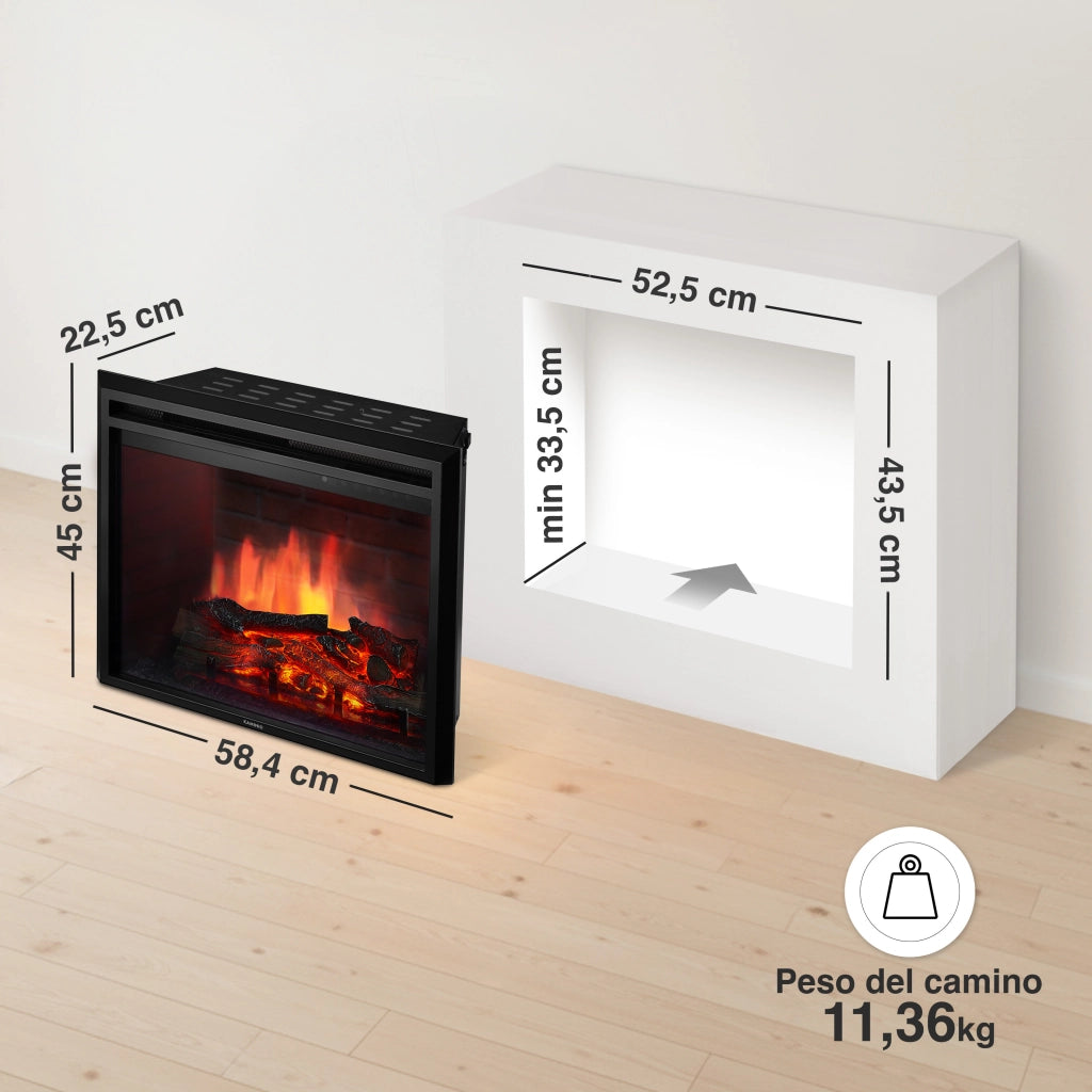KAMINIO Camino elettrico LUCA - Camino elettrico a incasso con riscaldamento, effetto fiamma 3D, 12 colori di fiamma, telecomando - 23 pollici