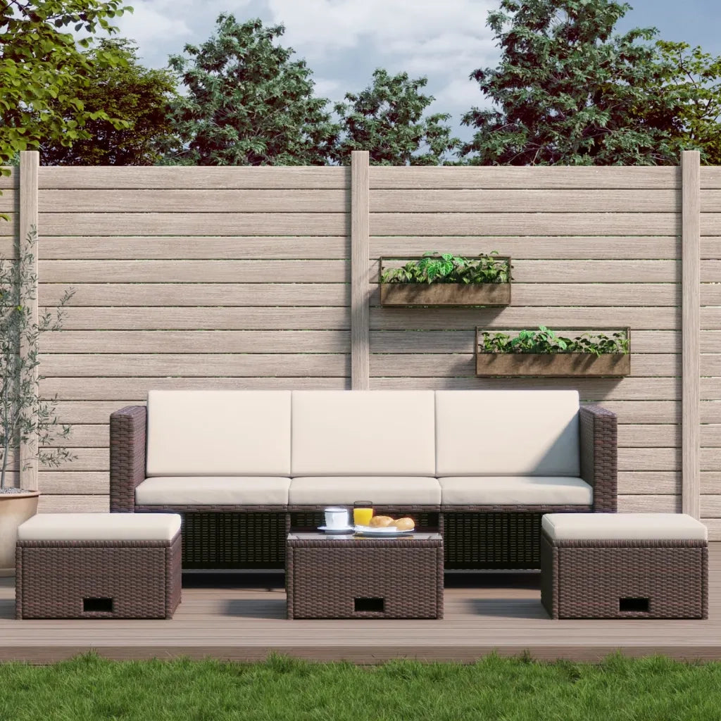 Set Divani da Giardino 4 pz con Cuscini in Polyrattan Marrone
