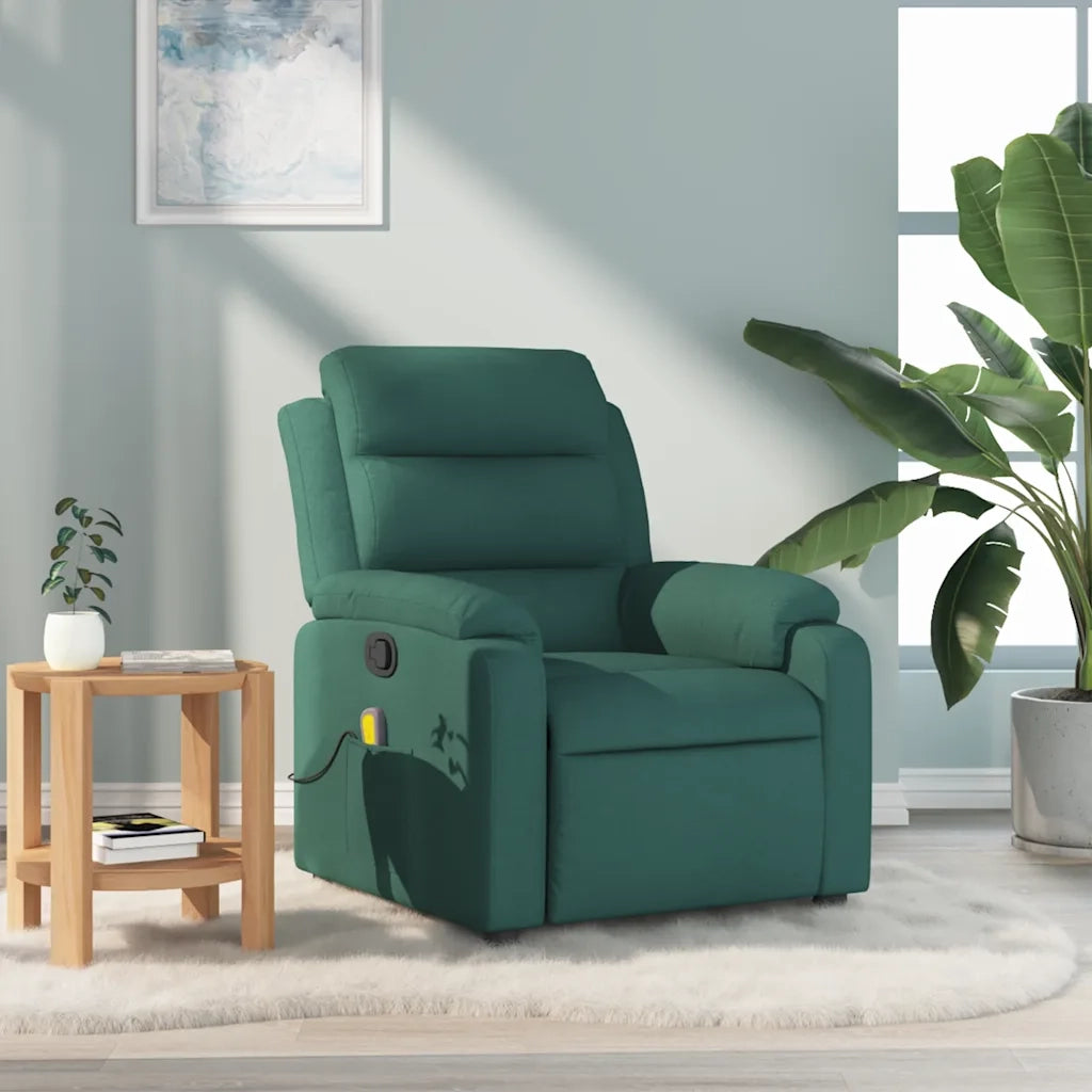 Poltrona Massaggiante | Sedia Relax Reclinabile Verde Scuro in Tessuto