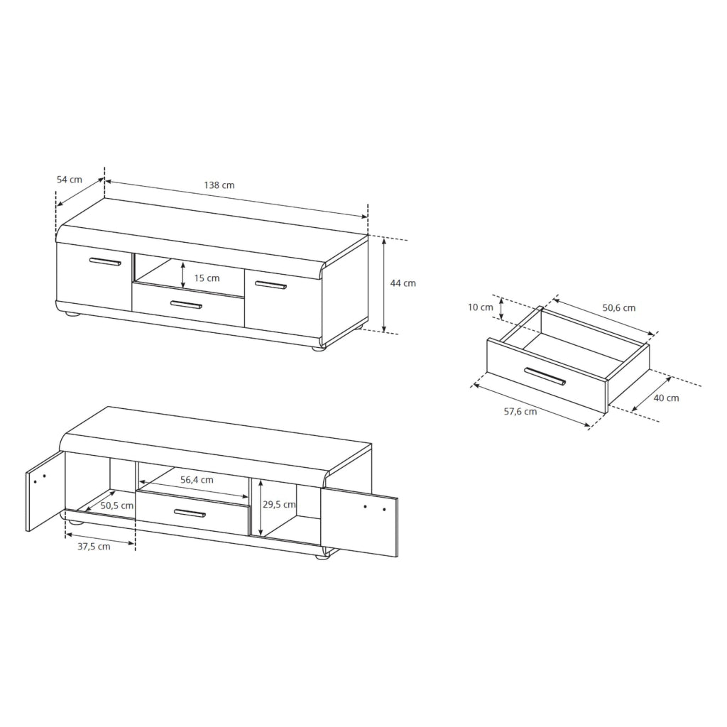 Kalepa, Mobile Porta tv un Cassetto, 140x54x44h cm Marrone Rovere
