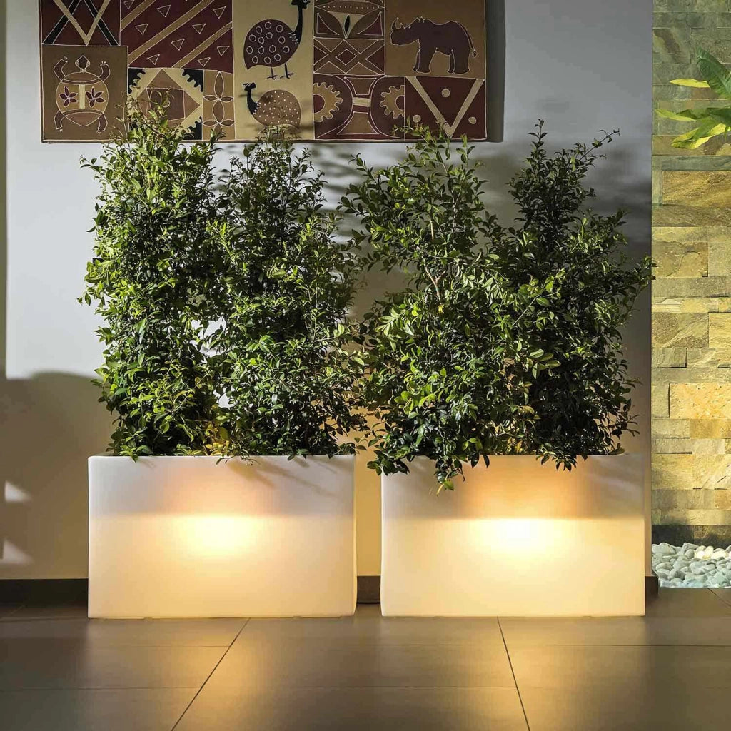 Vaso Luminoso Fioriera In Resina Rettangolare H 80 CM Led Multicolor Cavo mod. Flowerpot Top Bright