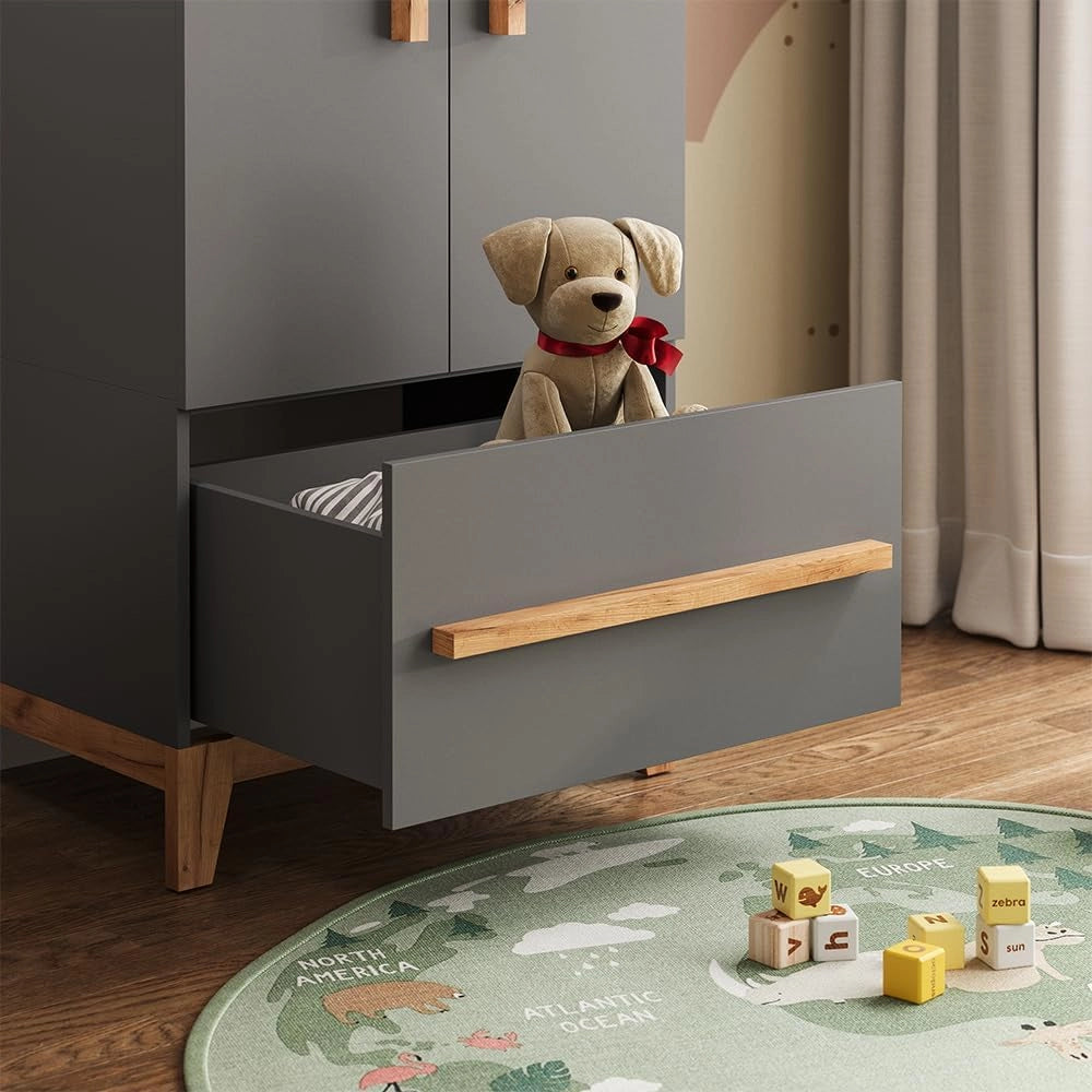 Armadio per bambini Malia, Grigio/Artisan, 70 x 186.8 cm, combinabile con altri mobili della serie Malia