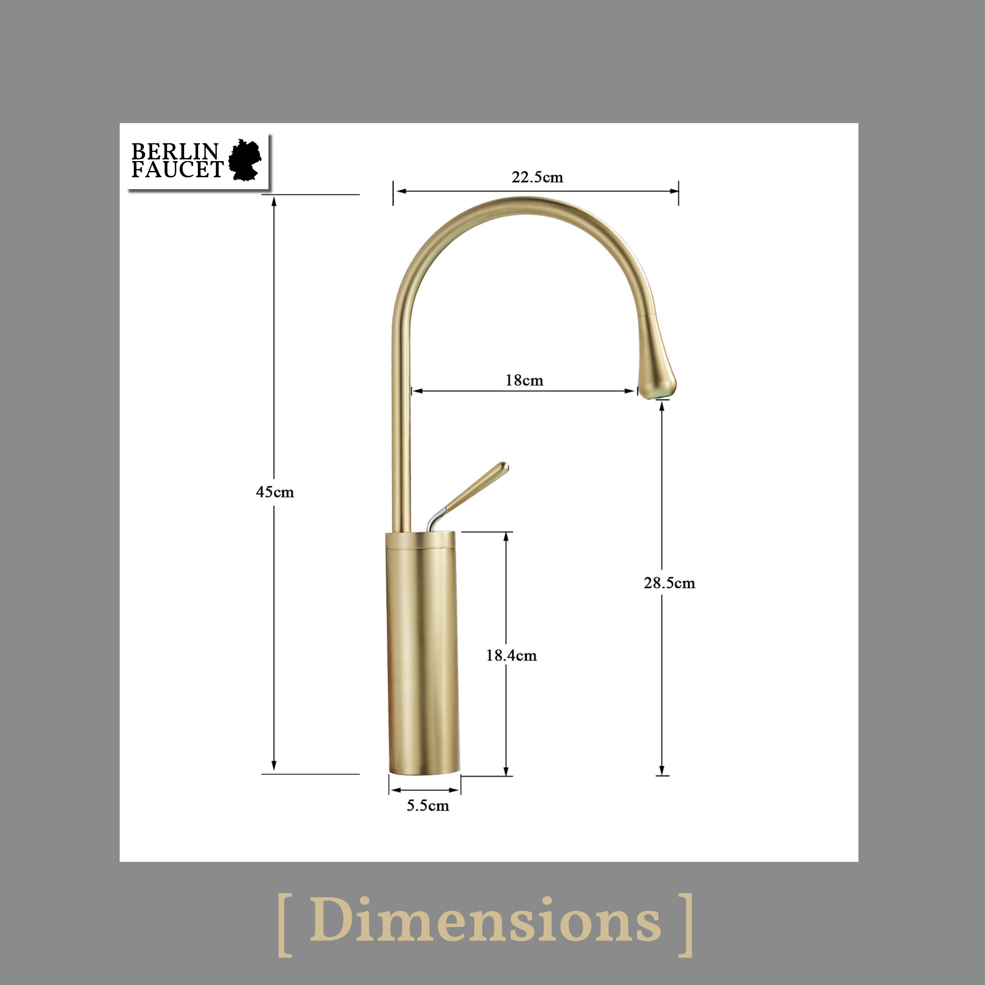 Lydia | Rubinetto da bagno Hotel Gastro oro | in acciaio inox per lavelli alti|rubinetto miscelatore 2 attacchi| Raccordo alta pressione alto bagno