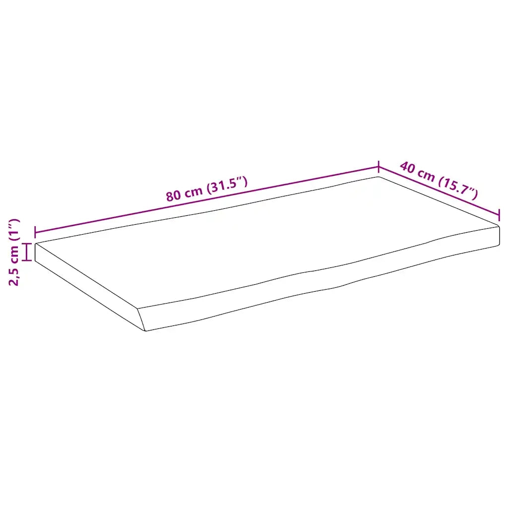 Piano Tavolo 80x40x2,5 cm Bordi Vivi in Legno Massello di Mango 370706