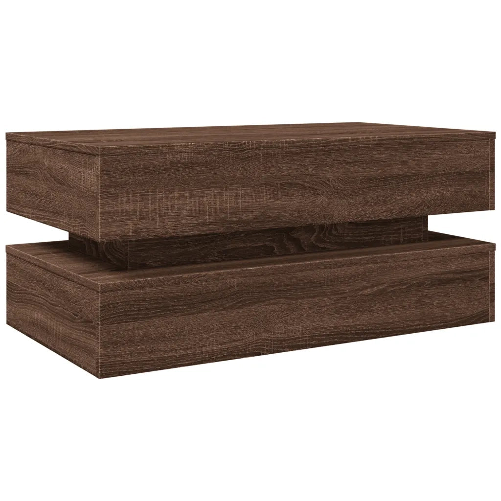 Tavolino da Soggiorno con Luci LED Rovere Marrone 90x50x40 cm 839867