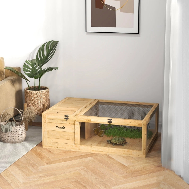 Casetta in legno per tartarughe, recinto per tartarughe con casette principali, coperchio incernierato, 91 x 60,5 x 32 cm, giallo