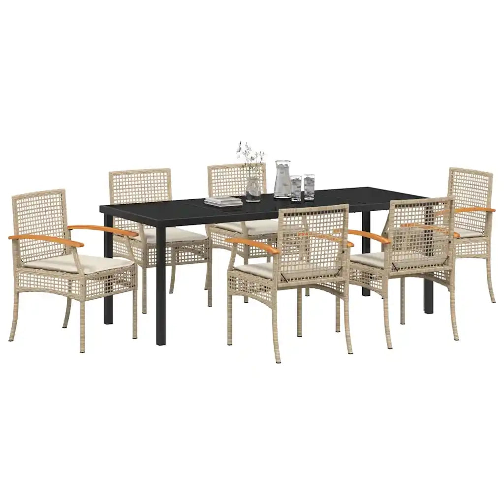 Set da Pranzo per Giardino 7 pcs Beige e Nero Rattan 3380832
