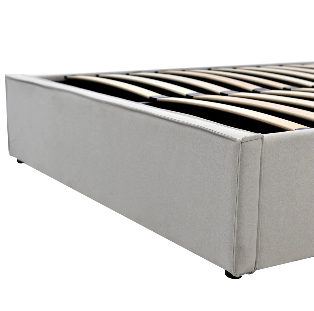 Letto matrimoniale imbottito con contenitore 140x200 cm in cotone grigio chiaro