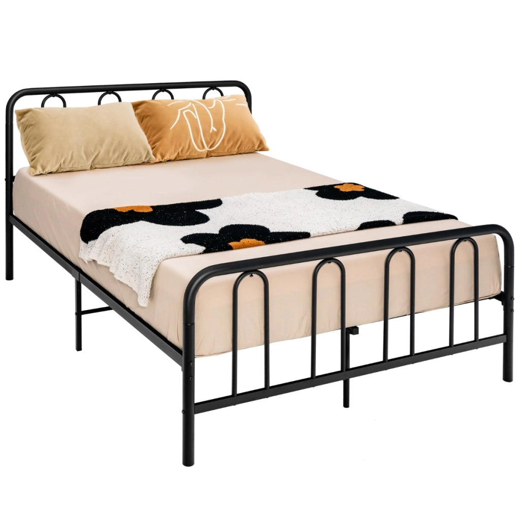 Struttura letto in metallo con testiera e pediera-Giroletto supporto per materasso con doghe in acciaio 209x144x101cm Nero