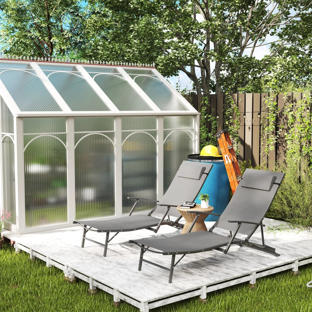 Set 2 Sdraio da Giardino Pieghevoli 64x154x87A cm con Schienale Regolabile e Cuscino Grigio