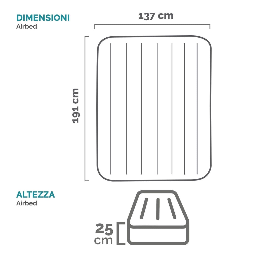 Intex 64758 Materasso Piazza e Mezza Classic Downy in Fiber Tech 137X191X25 cm 137x191x25 cm Single
