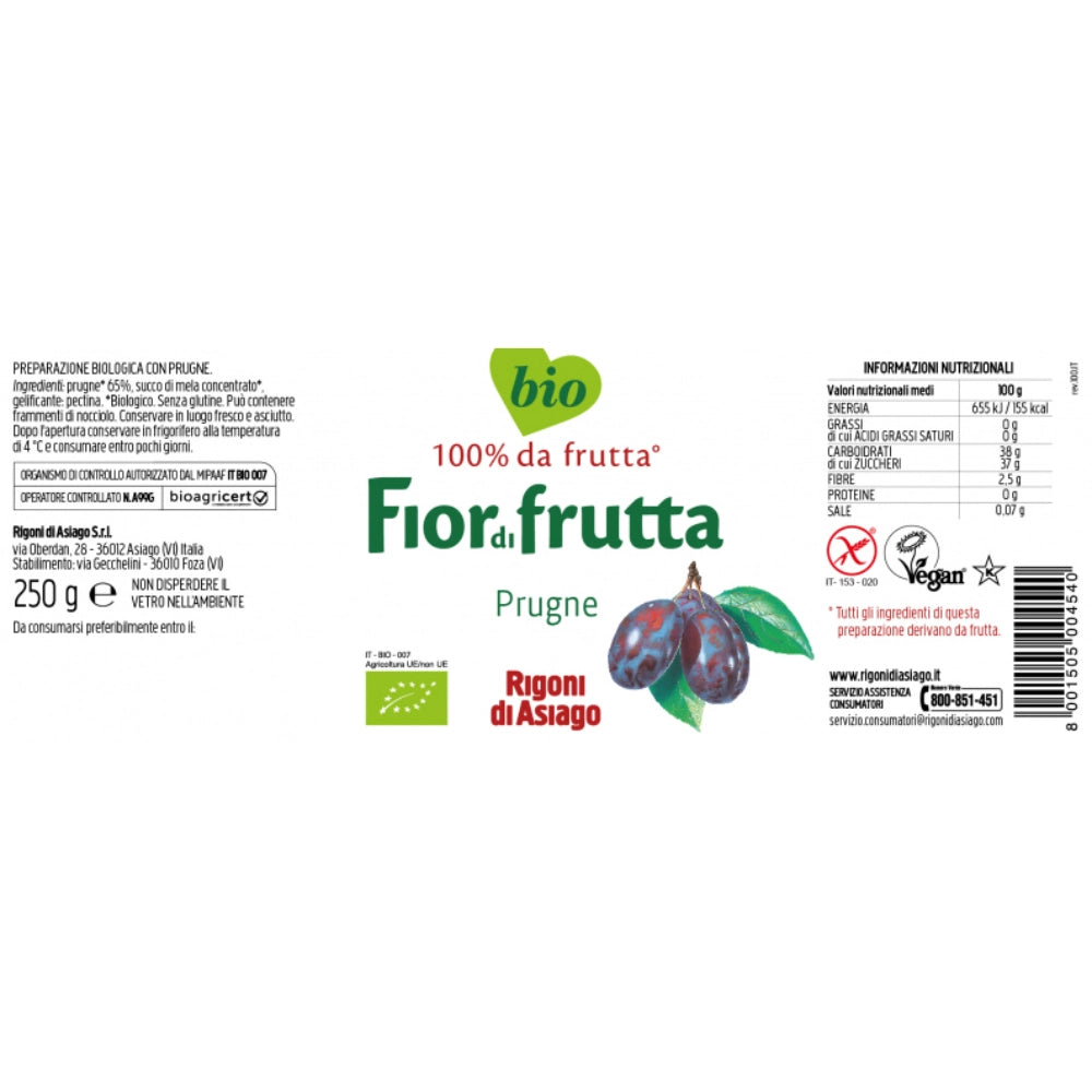 Rigoni di asiago fiordifrutta bio prugne marmellata in vasetto da 250 grammi