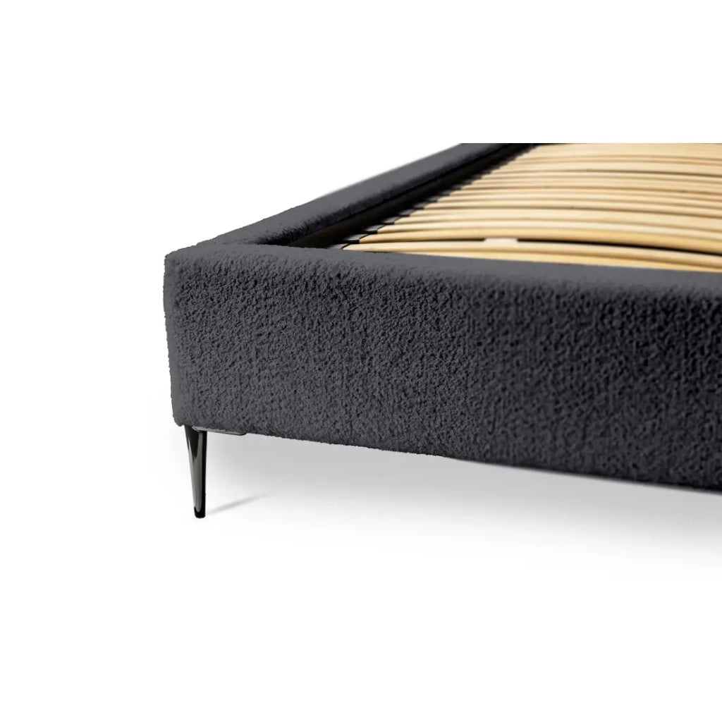 Letto MILLIO – Nero – 140x200 cm – Tessuto bouclé in ciniglia – Rete inclusa – Comfort da hotel 5 stelle