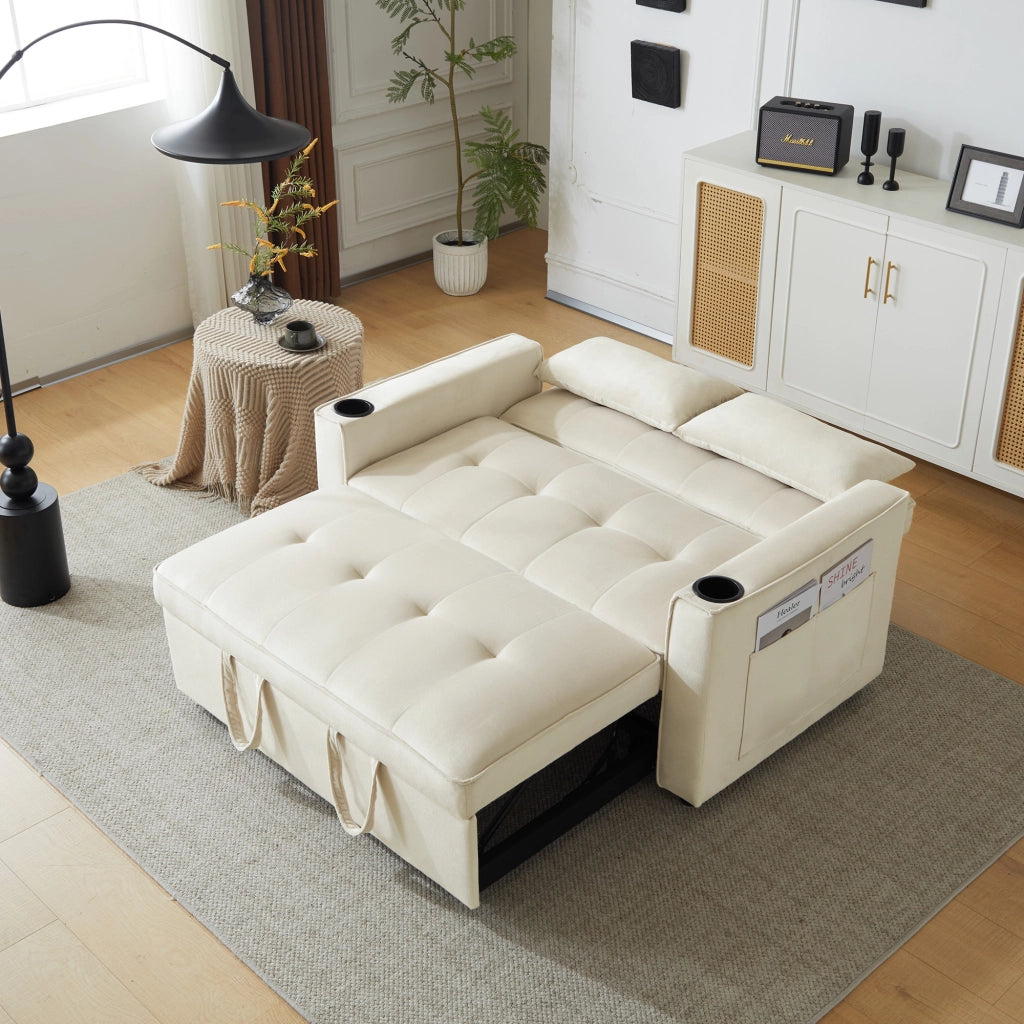 SOFA LETTO 3-in-1 137x76,5x83 cm Velluto Beige con 2 cuscini