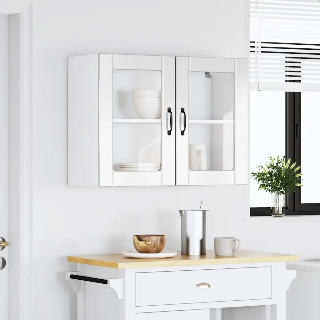 Pensile da Cucina con Porta in Vetro Lucca Bianco Lucido 853849