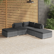 Set Divani da Giardino 5 pz con Cuscini in Polyrattan Grigio 3101613