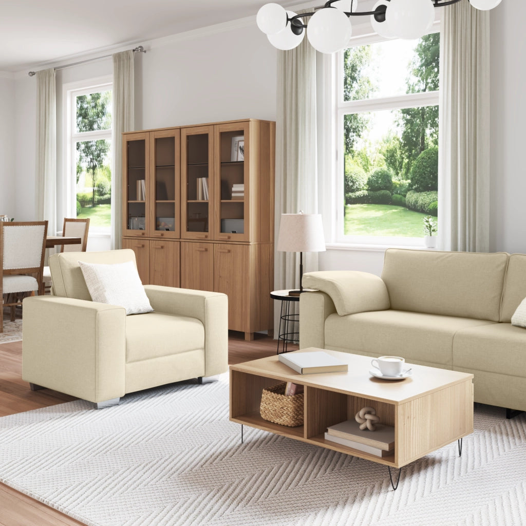 Set Divano 3 Pezzi con Cuscini in Tessuto Crema