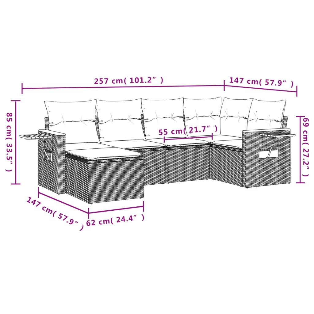 Set Divano da Giardino 6 pz con Cuscini Grigio in Polyrattan 3227019