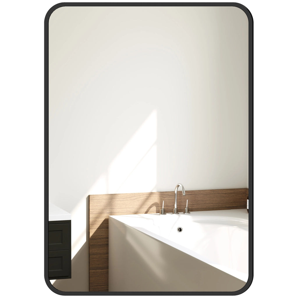 Specchio Bagno con Cornice in Metallo e Gancio, 50x2.5x70 cm, Nero