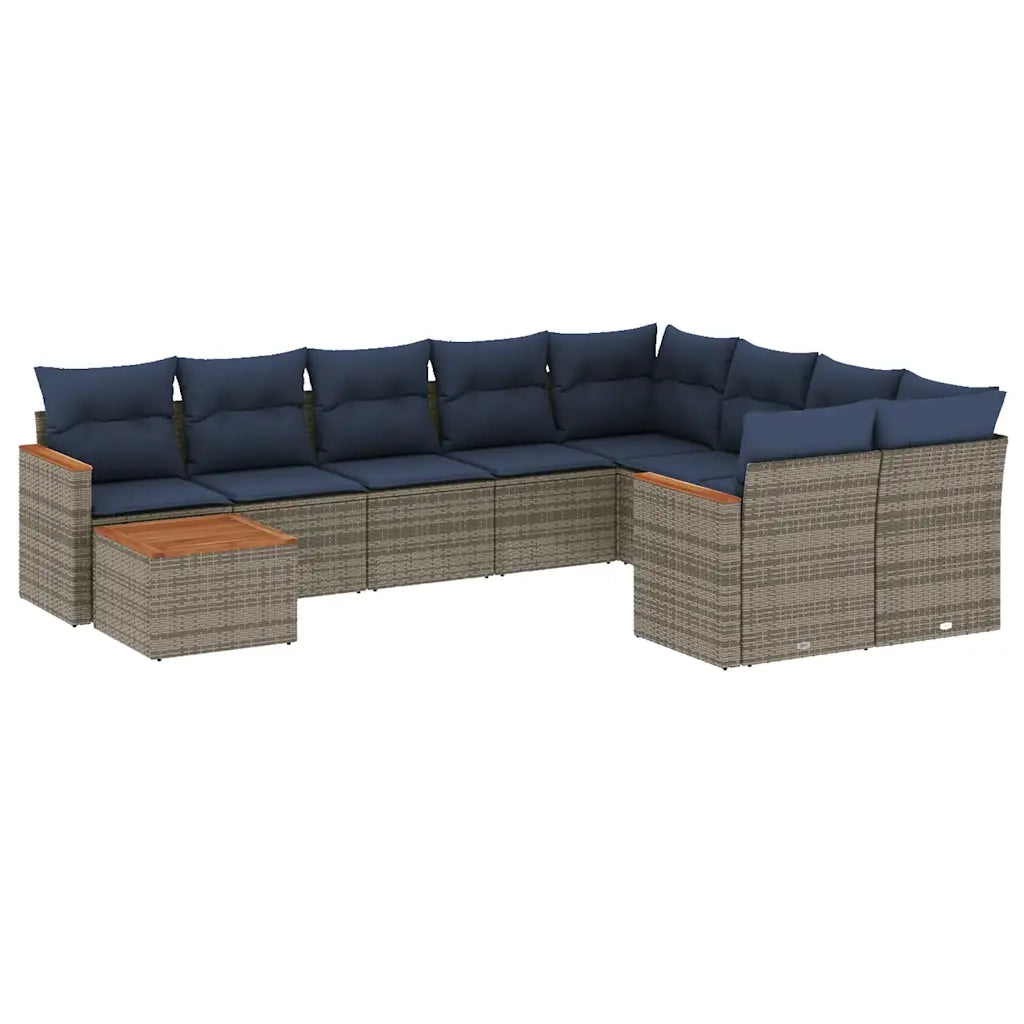 Set Divani da Giardino 10 pz con Cuscini Grigio in Polyrattan 3226320