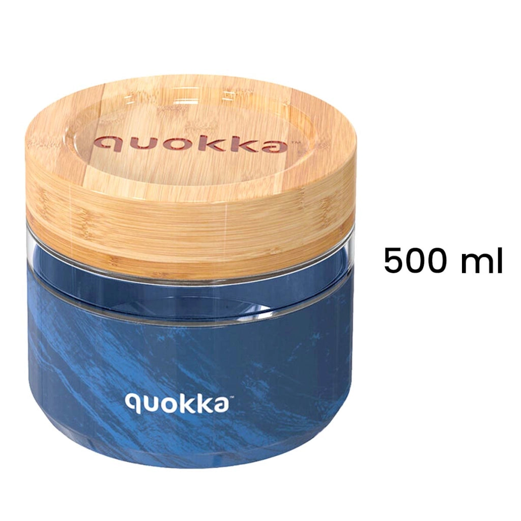 Contenitore Alimentare 500ml Decorazione Grana del Legno con Coperchio in Bambù Blu Quokka