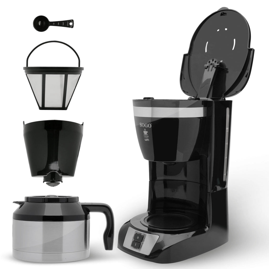 Macchina caffè elettrica a goccia, capacità 1 litro 10 tazze, caraffa acciaio inox antiscottatura 800W - SOGO