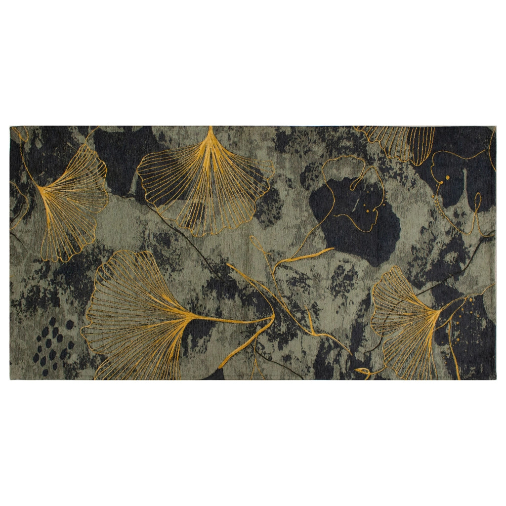 Tappeto Arredo Moderno Morbido in Ciniglia Ingresso Antiscivolo Prodotto Italiano  Soggiorno Camera Salotto Disegni Piazzati Cotone Varie Misure Grande Ginko/Verde - 65x115 cm