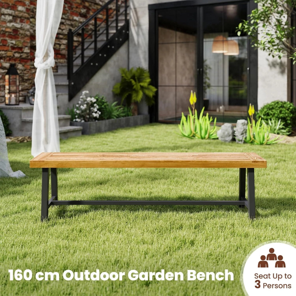 Panchina da Giardino in Legno di Acacia per Esterni, 160 CM di Lunghezza, Panchina da Patio per Giardino, Può Ospitare Fino a 3 Persone, Capacità di Carico 360 KG (2)