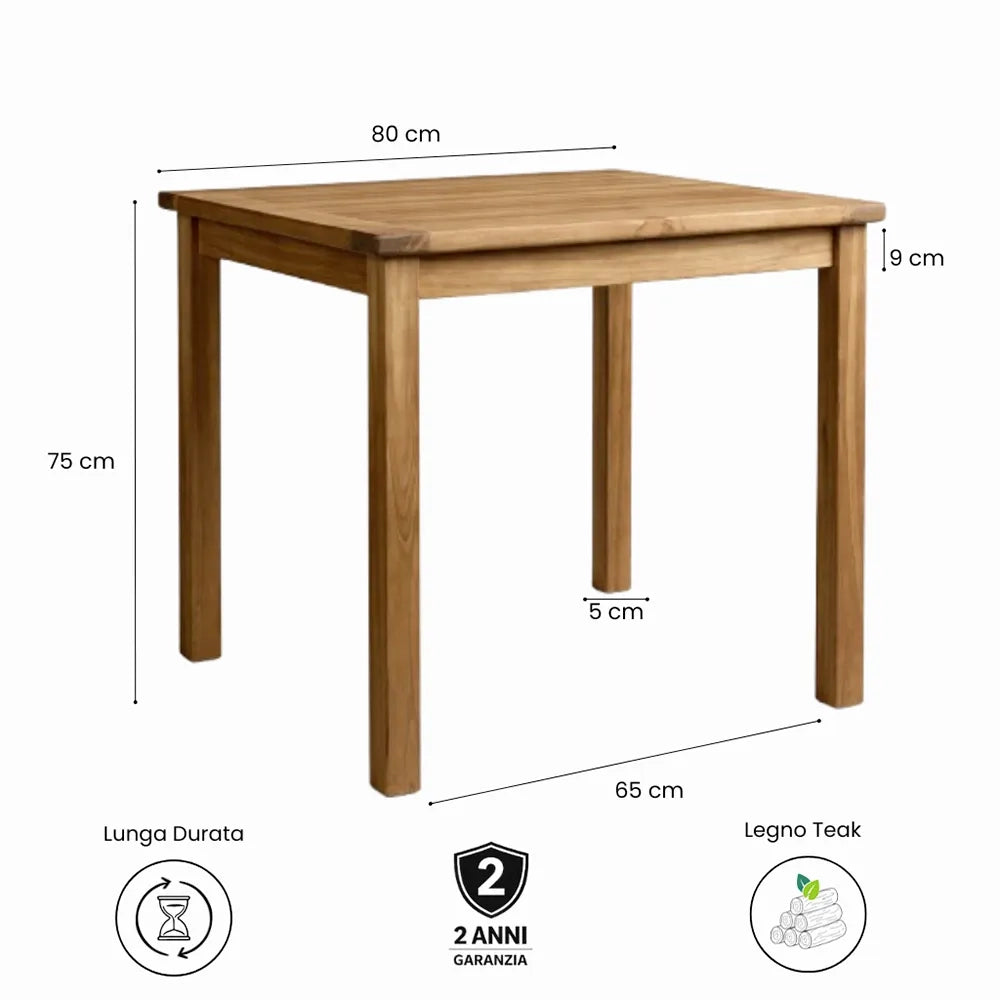 Tavolo Quadrato 80×80 cm da Giardino in Teak – Bistrot