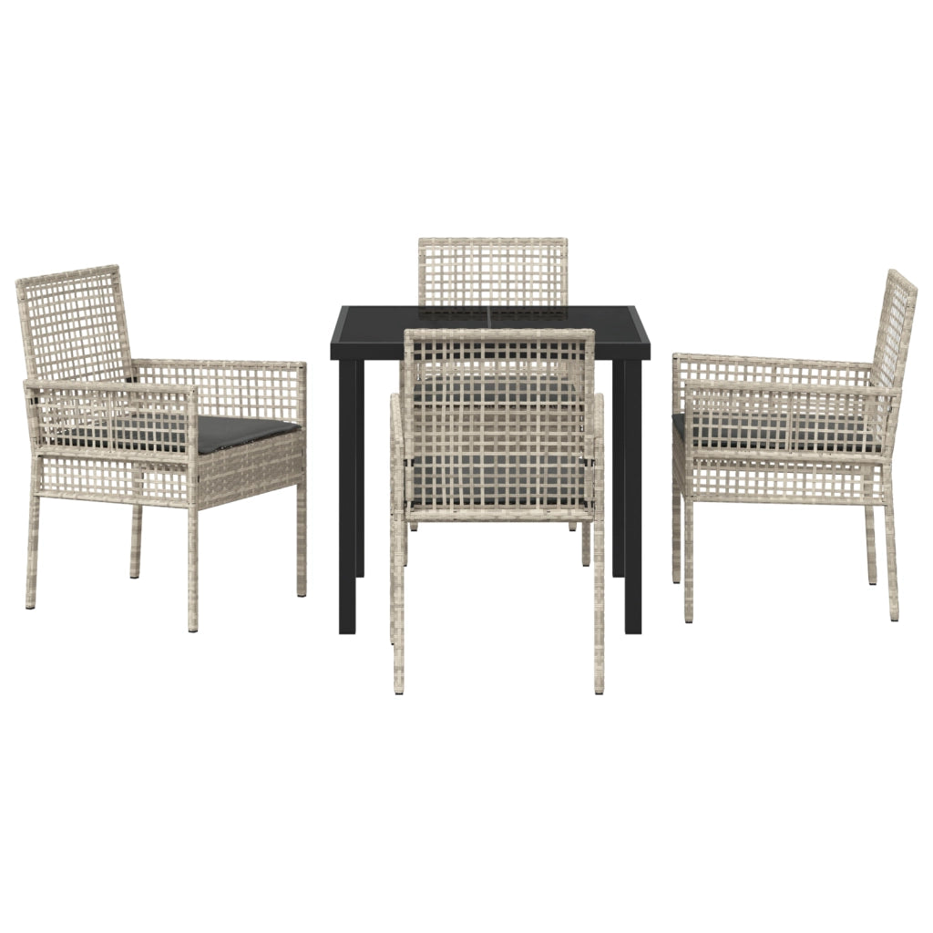 Set pranzo giardino 5 pezzi con cuscini in polyrattan grigio chiaro