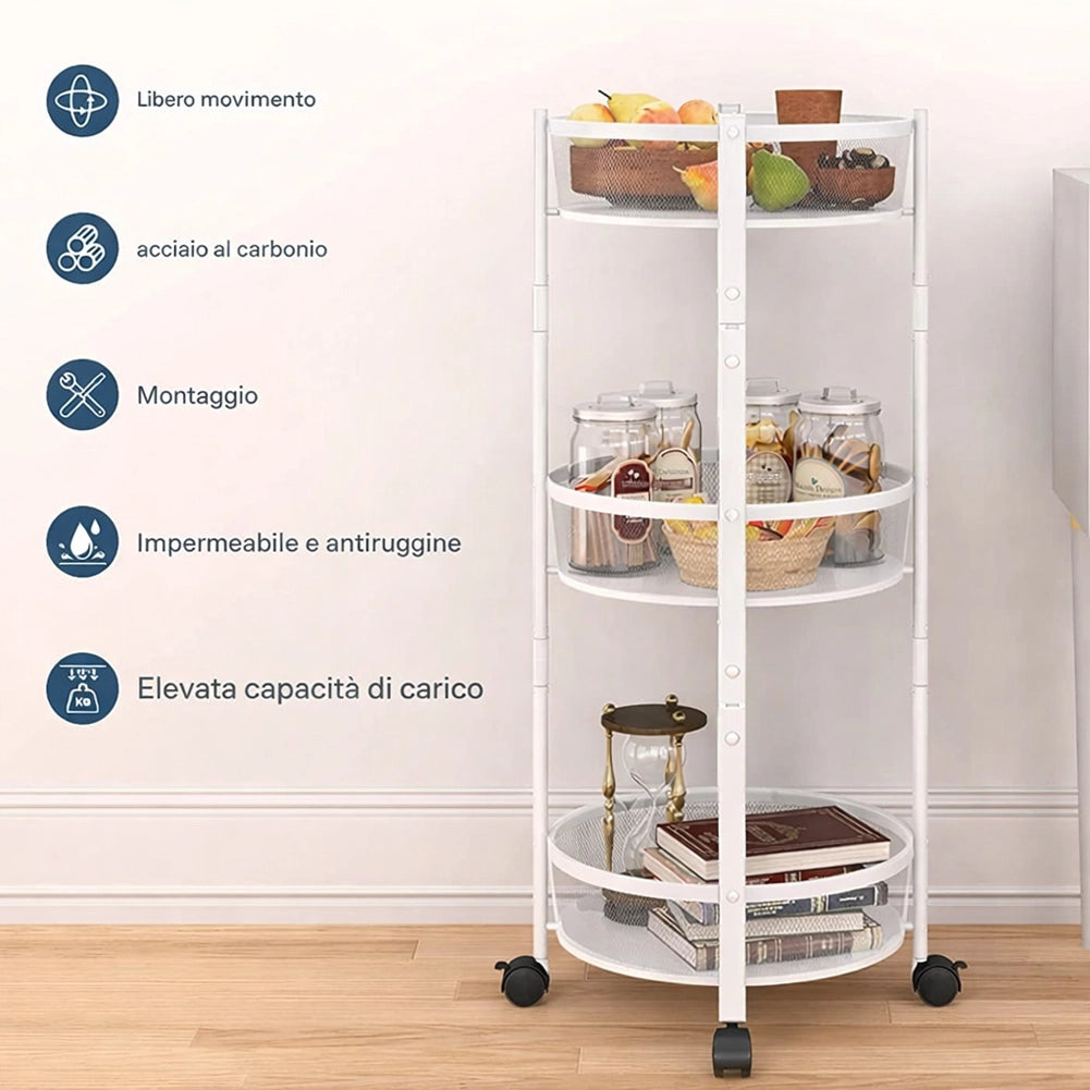 Carrello Pieghevole Salvaspazio Bianco con 3 Ripiani Organizer Versatile 88x35cm