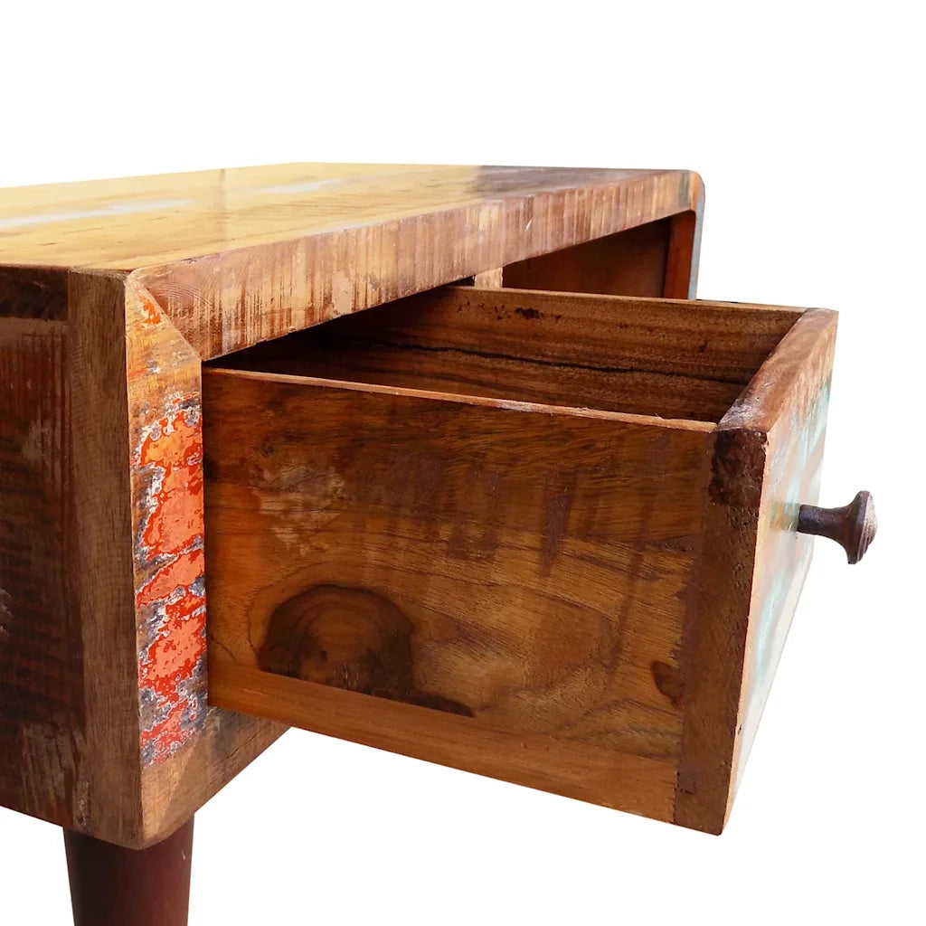 Tavolino da CaffÃ¨ con Bordo Curvo 1 Cassetto Legno di Recupero  cod mxl 20730