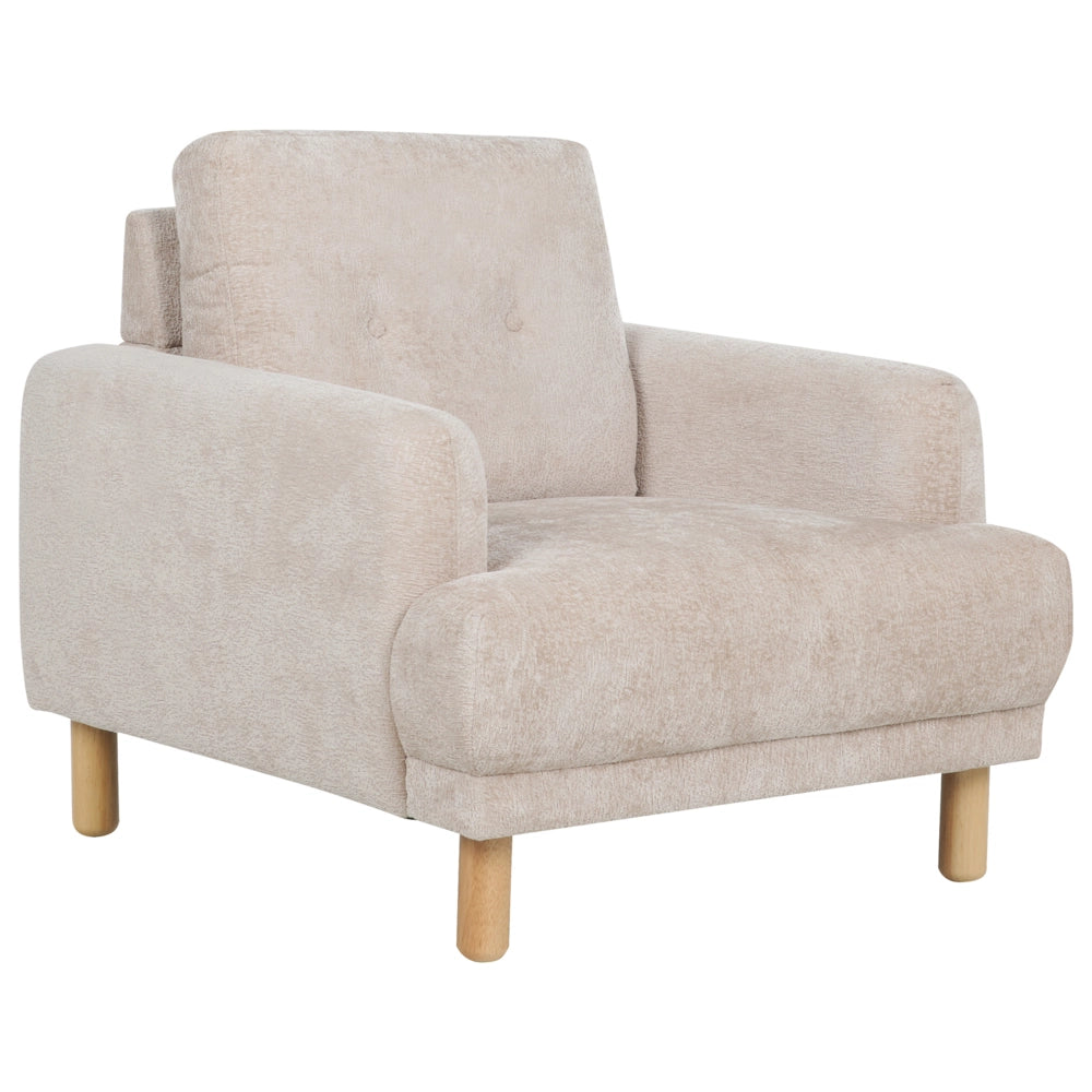 Poltrona retrò con rivestimento in poliestere gambe in legno spessa seduta in bouclé beige soggiorno moderno e minimalista
