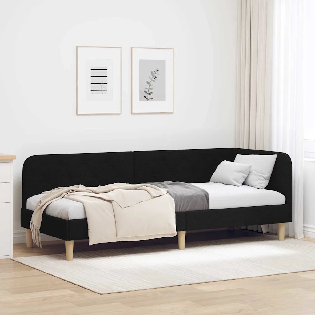 Letto singolo | Letto per adulti | Cornice del letto ad angolo Nero 80 x 200 cm Tessuto