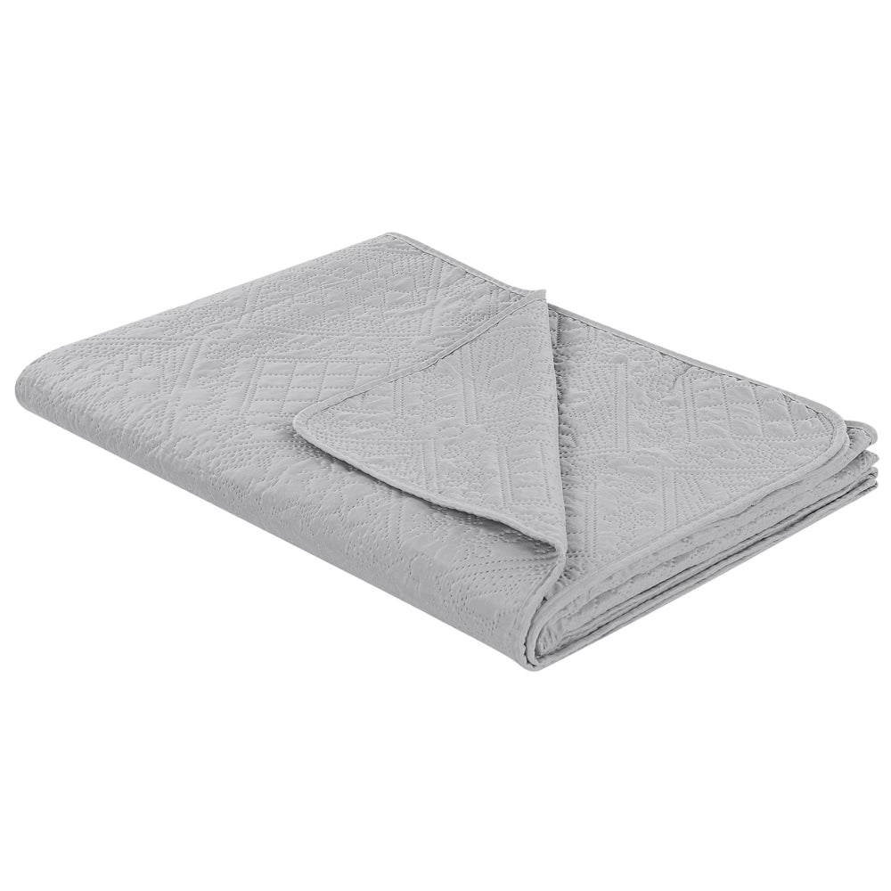 Copriletto in Tessuto di Poliestere Grigio 140 x 210 cm con Cuscini Motivo in Rilievo Decorativo Copriletto Lenzuola Classico Camera da Letto