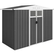 Capanno da Giardino Porta Attrezzi in Acciaio Zincato con 2 Porte, 246x117x180 cm, Grigio Scuro