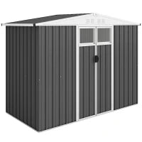 Capanno da Giardino Porta Attrezzi in Acciaio Zincato con 2 Porte, 246x117x180 cm, Grigio Scuro