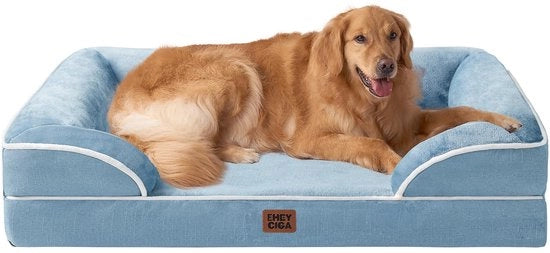 Letto per cani ortopedico per cani grandi, 112 x 81 x 15 cm, Cuscino per cani di schiuma espansa XL, Divano per cani lavabile, Impermeabile, Antiscivolo, Divano per cani con bordo alto, Blu chiaro
