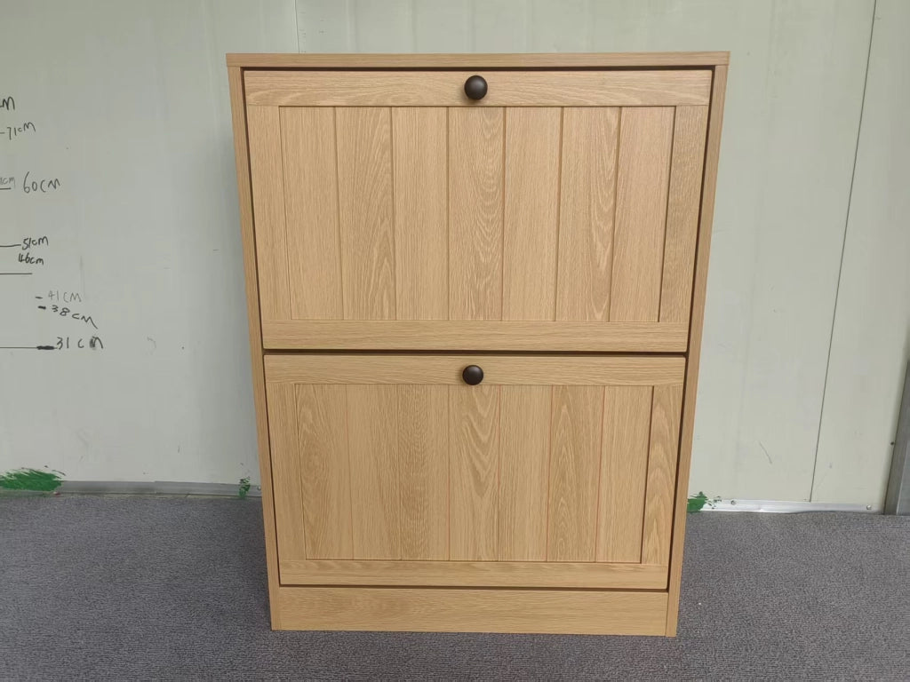 Scarpiera con 2 ante a ribalta e ripiani regolabili, stile moderno, per ingresso e corridoio, in MDF, rovere